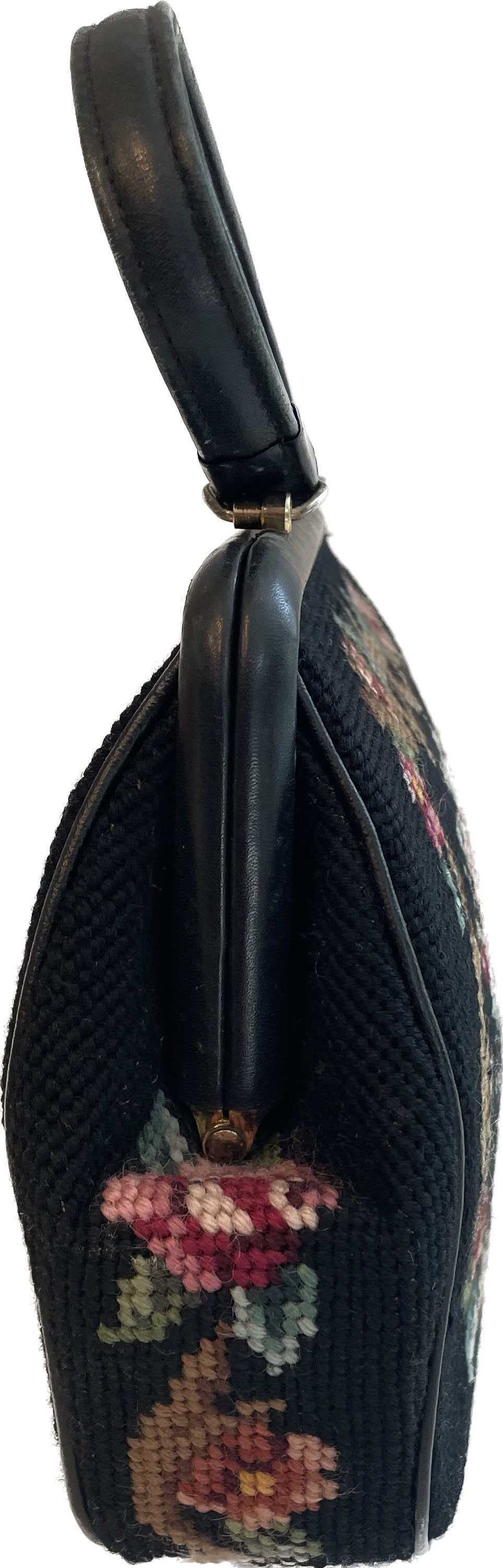 ニードルポイント ハンドバッグ an another angelus】ニードルポイント風刺繍がま口バッグ