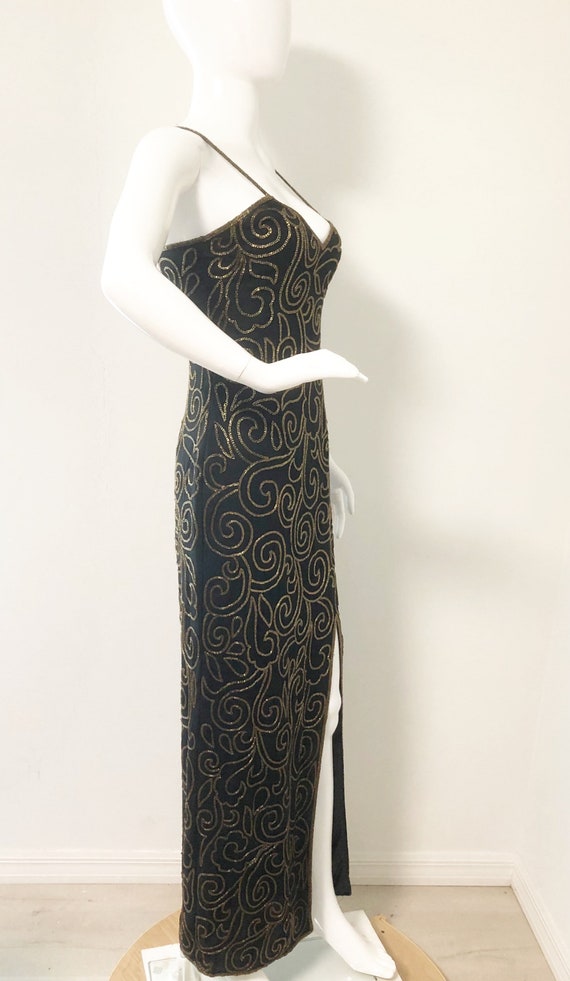 Vintage black silk beaded gown, sexy gown with sl… - image 2