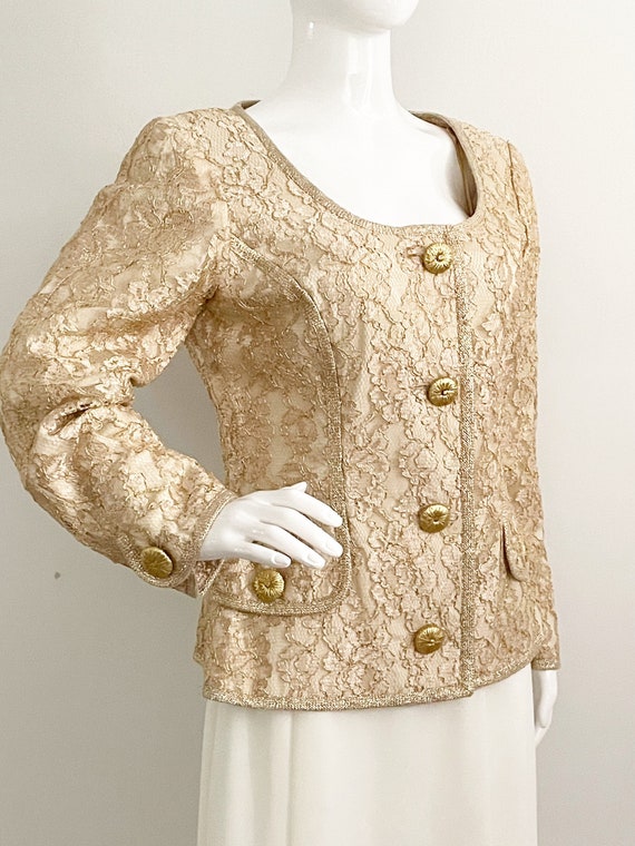 Vintage Bill Blass gold lace jacket, gold net over