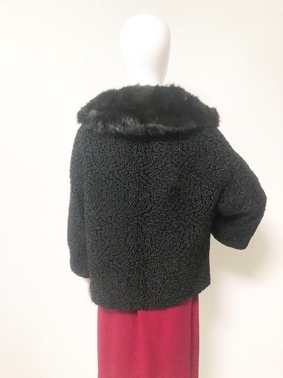 Vintage Persian lamb jacket, rabbit fur collar, b… - image 3