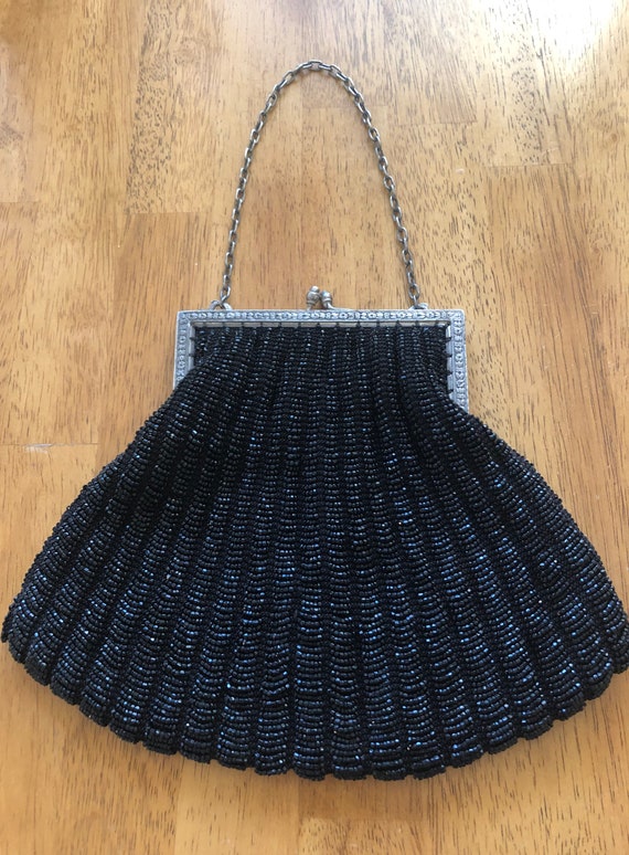 Black beaded purse, beaded handbag, evening bag, 4