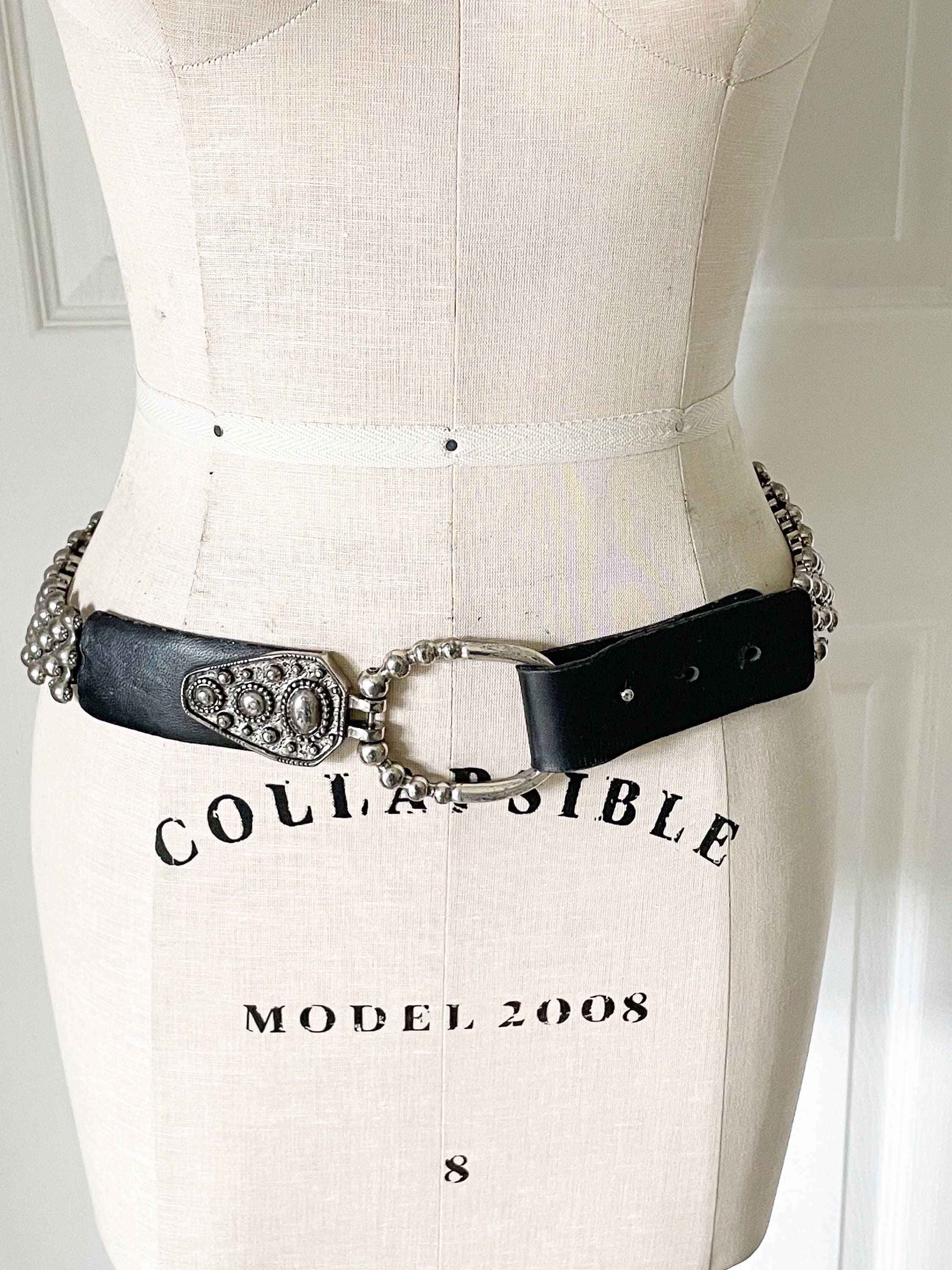 Vintage Sandy Duftler Y2K 90s Tan Leather Chunky Buckle Statement Belt 25-28” XS Beige Size XS Belts for Women for sale | eBay main image 2
