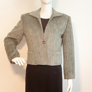 Vintage Carlisle short blazer/jacket, chenille sage green jacket, one button blazer