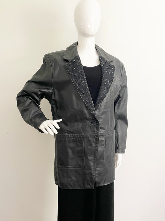 Vintage Leather jacket, longline leather blazer, … - image 2