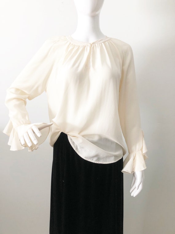 Vintage silk blouse, poet sleeve top, silk top, R… - image 1