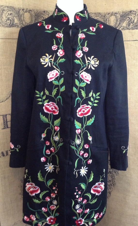Victor Costa black duster, embroidered jacket