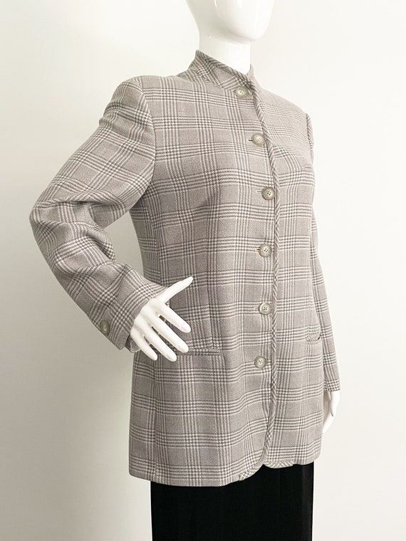 Emporio Armani, Vintage Emporio Armani gray plaid blazer, Armani jacket, long line wool blazer, Boss Babe Armani blazer, 1980's wool blazer
