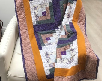 Vintage handmade lap quilt, quilted blanket, purple quilt, cupid, throw quilt, patchwork quilt