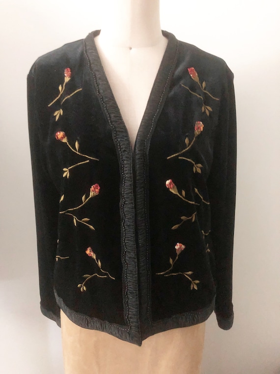 Vintage velvet jacket, beaded jacket, embroidered… - image 2