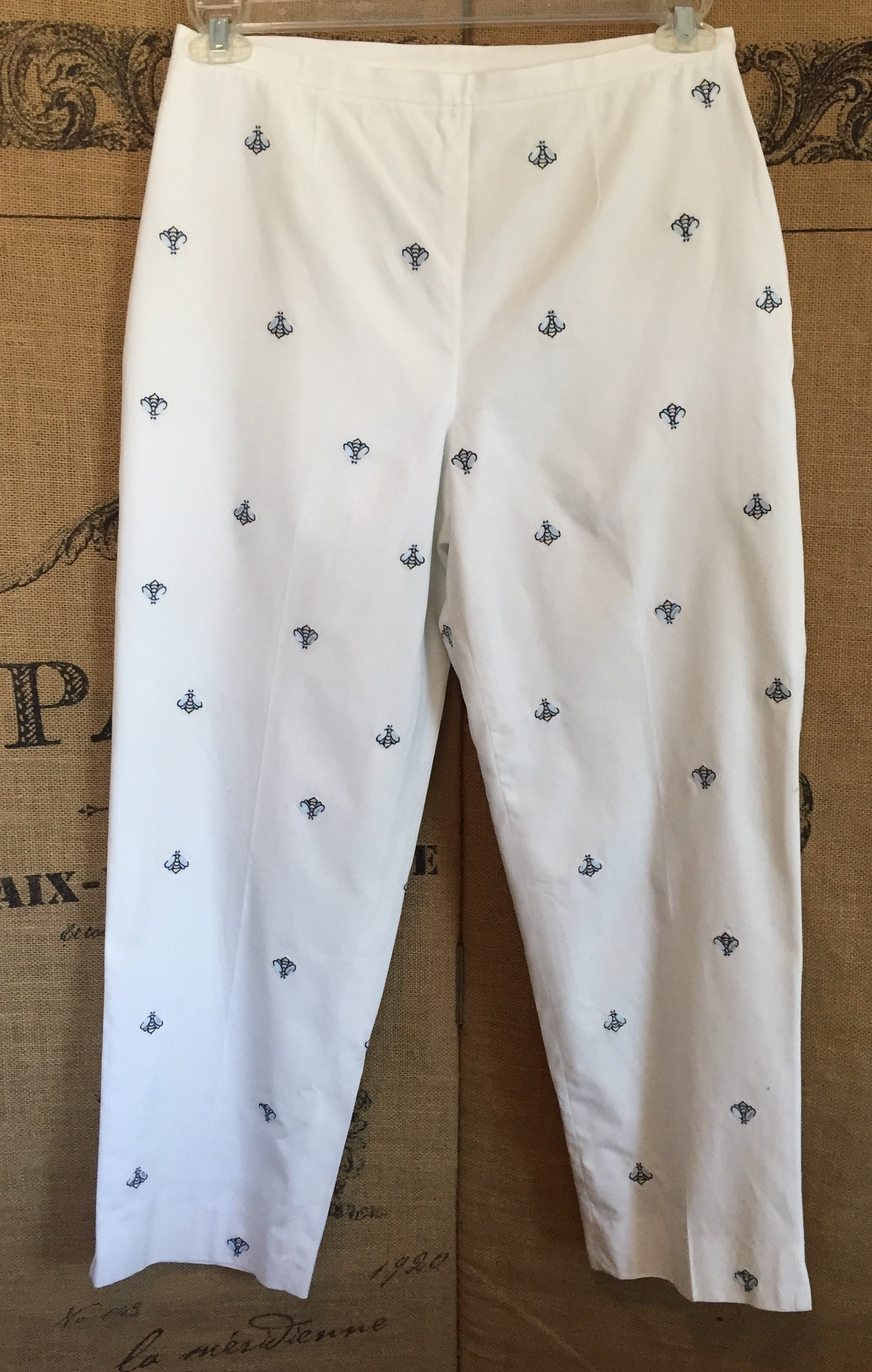 Novelty Print Pants White Pants Bees 