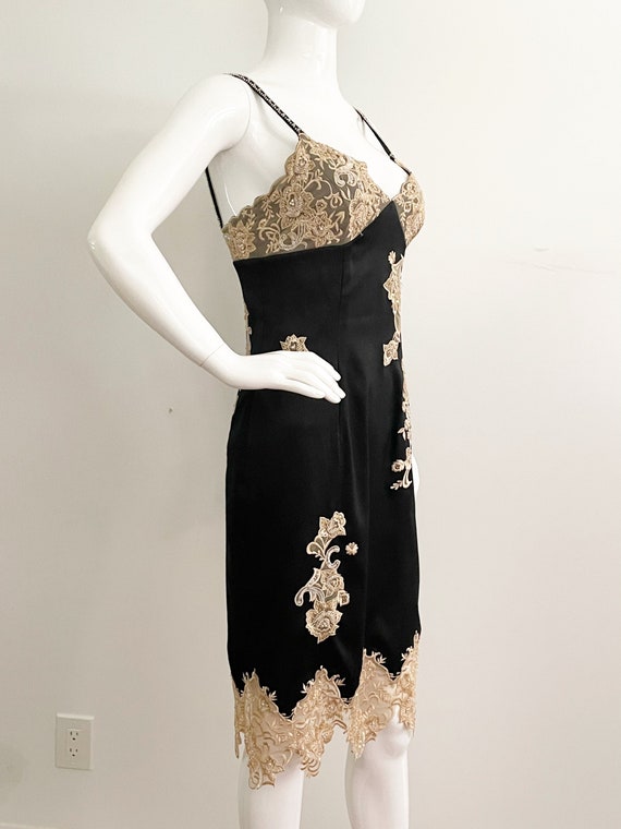 Vintage black Cache slip dress, beaded dress, appl