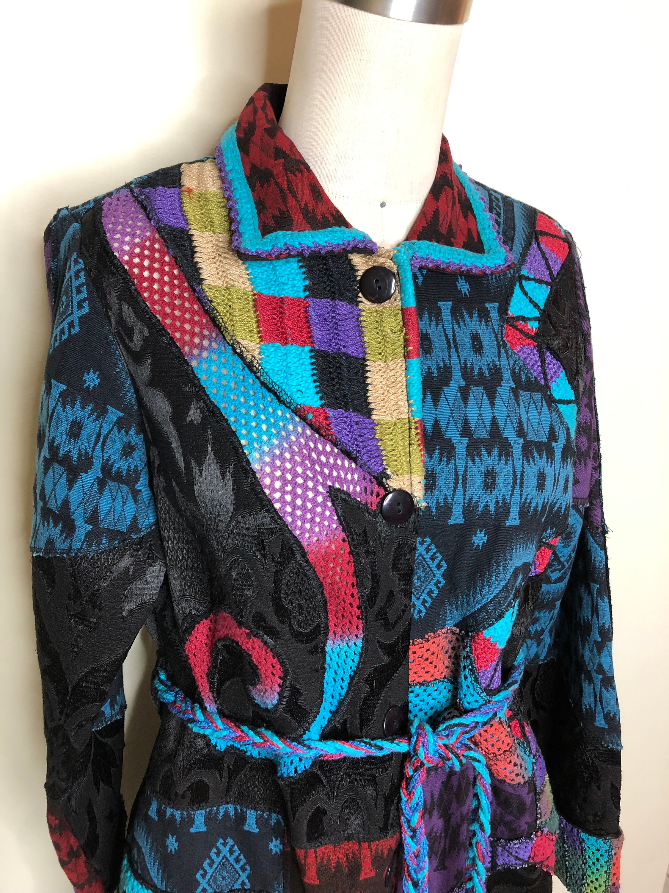 Vintage Sandy Starkman, Patchwork Jacket, Crochet, Tapestry