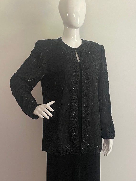 Vintage black beaded long jacket, Brillante by JA,