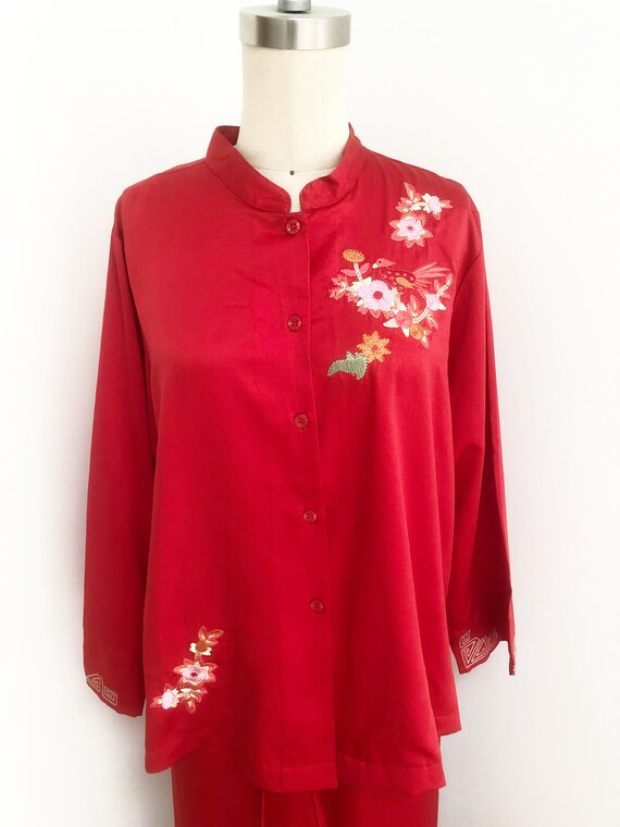Vintage Natori Cruz pajamas, red pajama set, embro