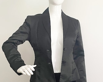 vintage Helene Sidel Couture, veste noire sur mesure en rayonne/soie, blazer en satin