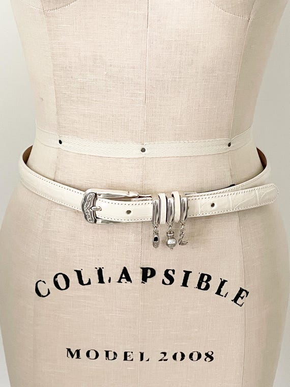 Vintage cream/silver Brighton 
 belt with golf charms Vintage Brighton Leather Belt, Golf Charms Belt, Silver Tone  main image 4