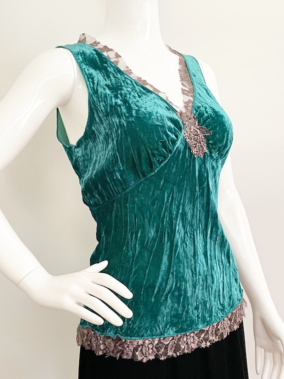 Vintage sleeveless top, crushed velvet tank, Cache