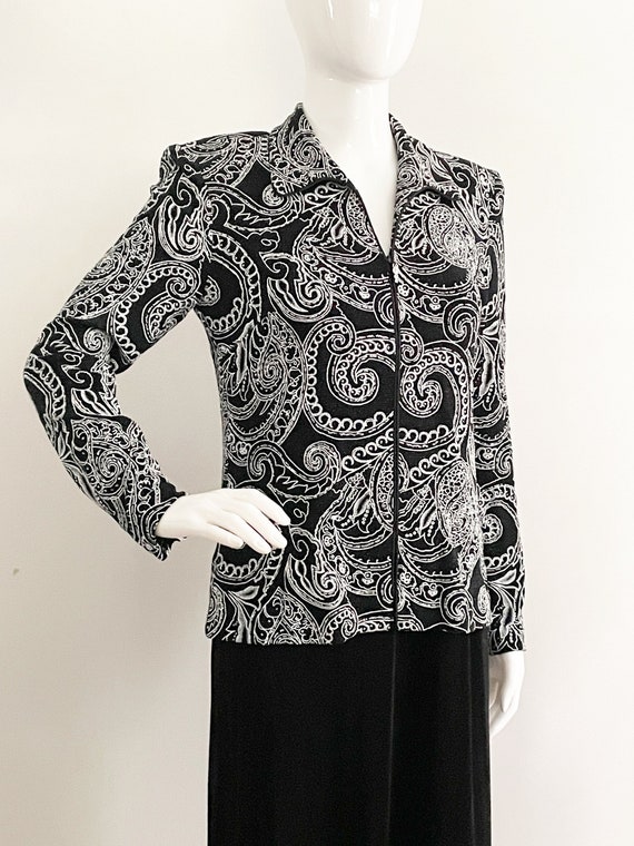 Alex evenings, paisley jacket, black and white jac