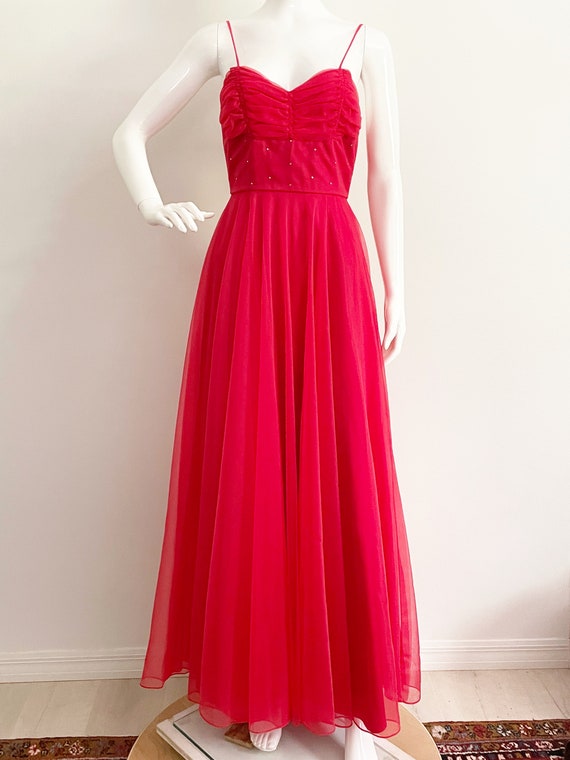 80's red gown, chiffon maxi, red dress, prom gown - image 2