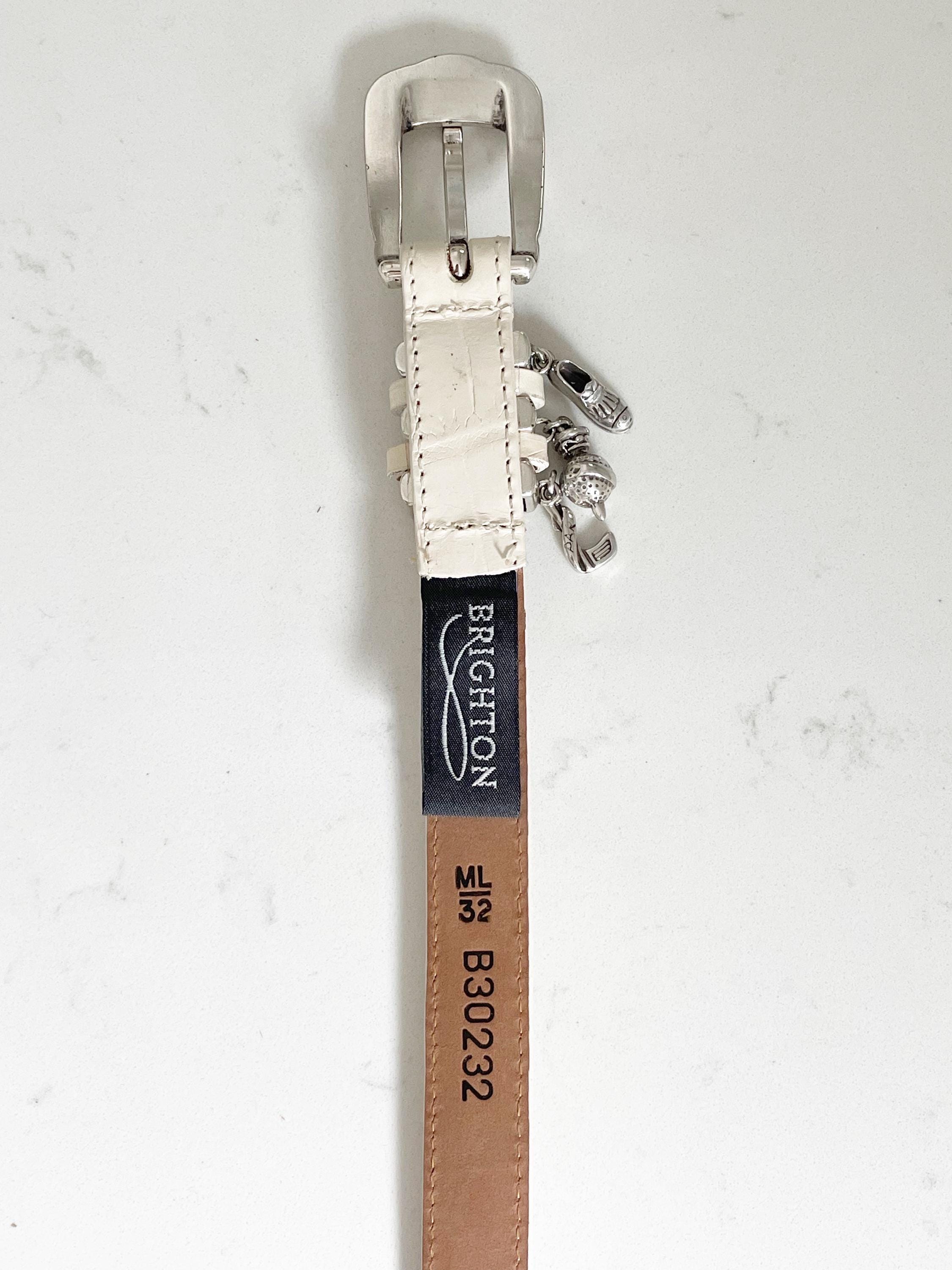 Vintage cream/silver Brighton 
 belt with golf charms Vintage Brighton Leather Belt, Golf Charms Belt, Silver Tone  main image 2