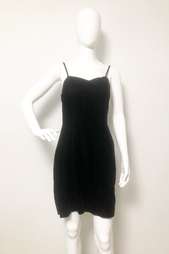 Vintage Black Velvet Mini Dress Spaghetti Strap Velvet Dress