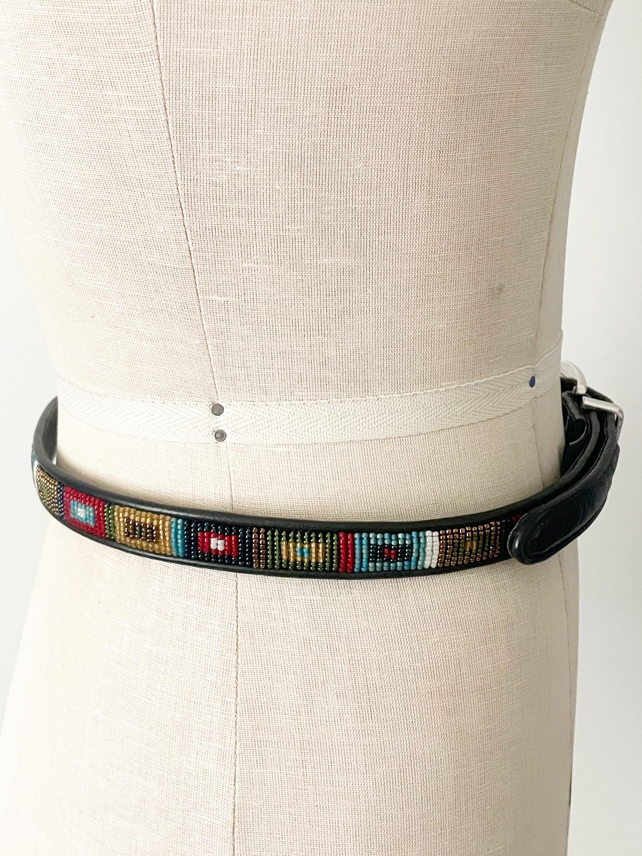 Vintage Brighton Skinny Beaded Belt, Black Belt, Colorful  display picture 2