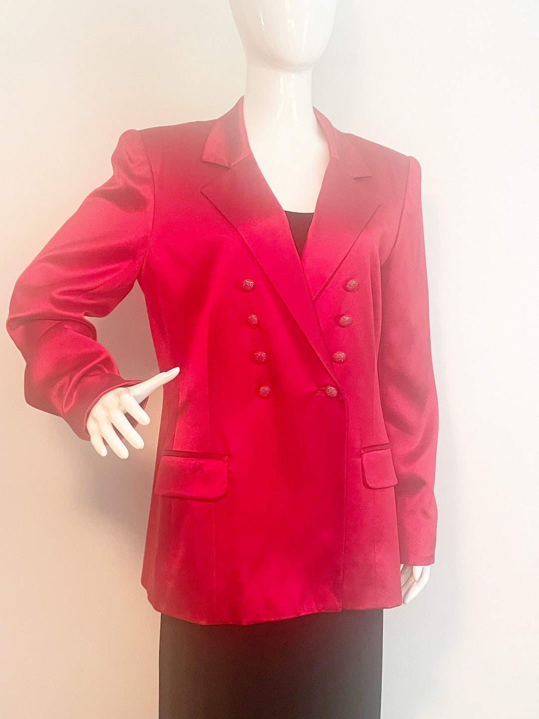 Vintage Bright Red Silk Double Breasted Jacket, David Hayes