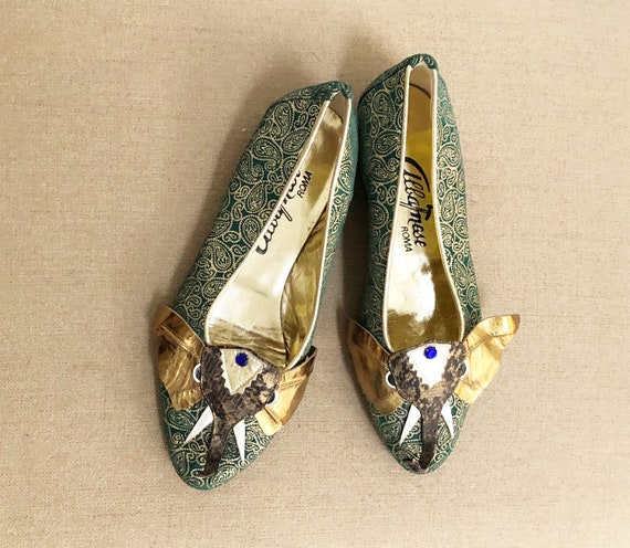 Vintage embossed metallic leather shoes, Albanese… - image 1