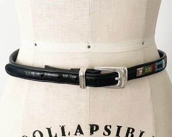 Vintage Brighton Skinny Perlengürtel, schwarzer Gürtel, M / L 32