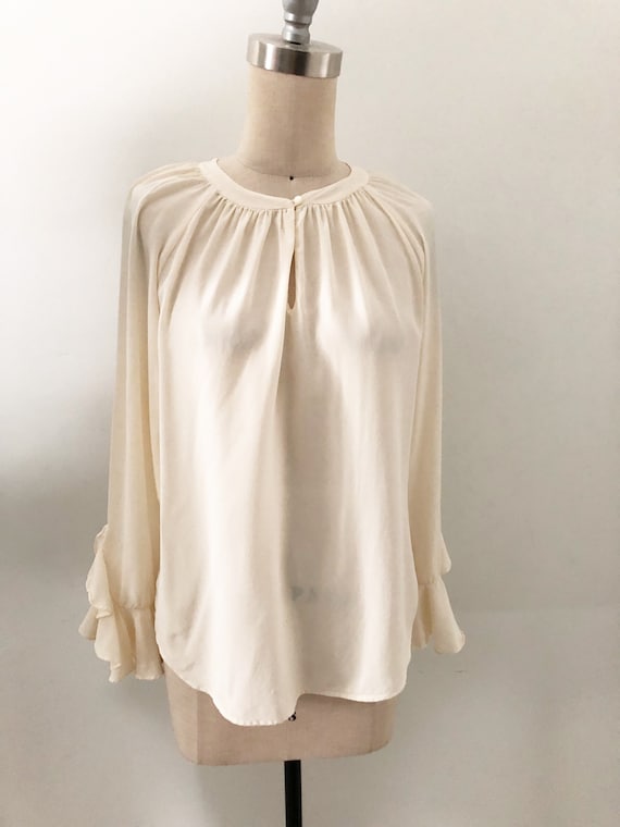 Vintage silk blouse, poet sleeve top, silk top, R… - image 2