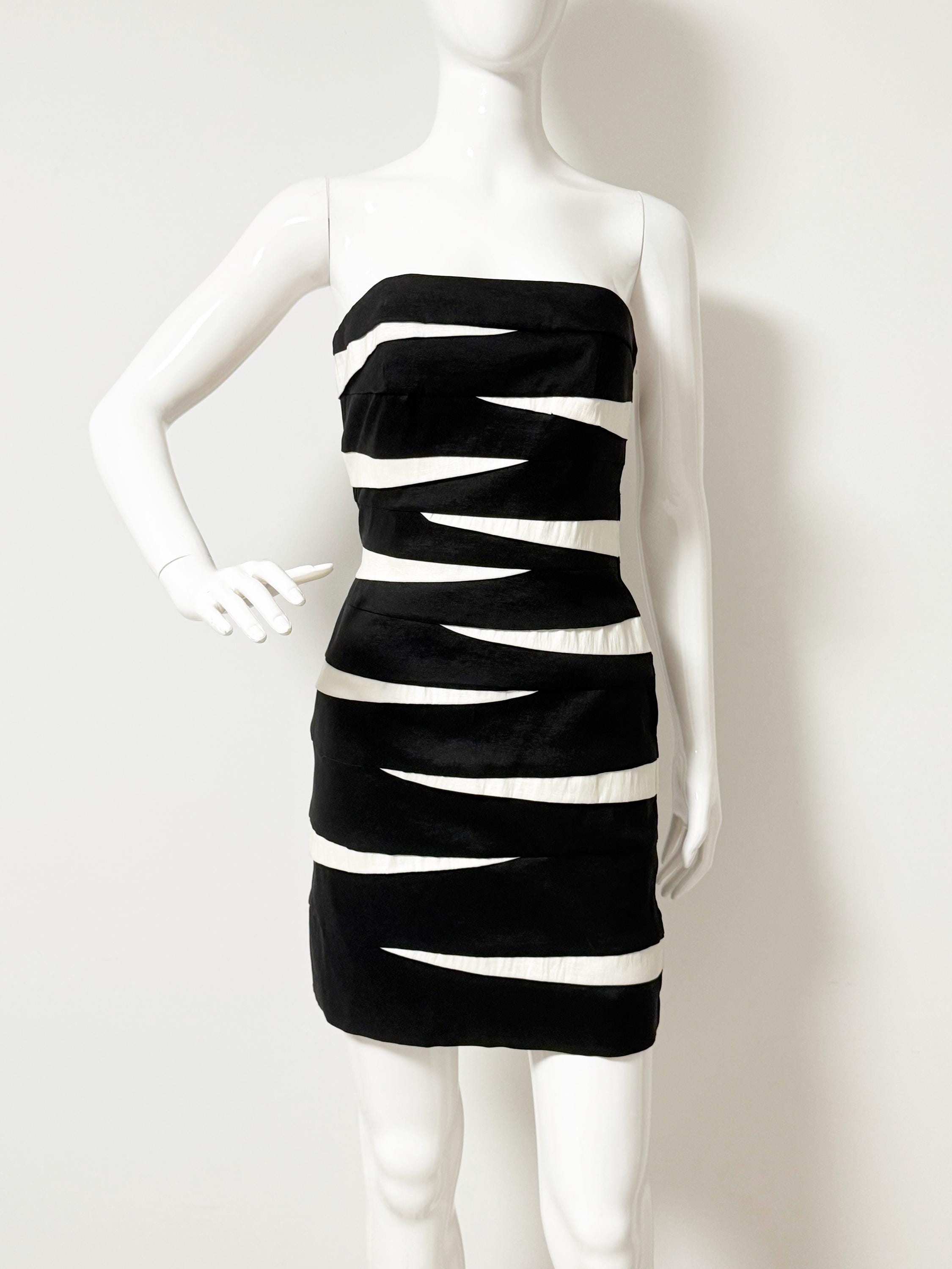 Y2K Cache Bandage Mini Dress, Black and White Dress, Strapless Mini Dress