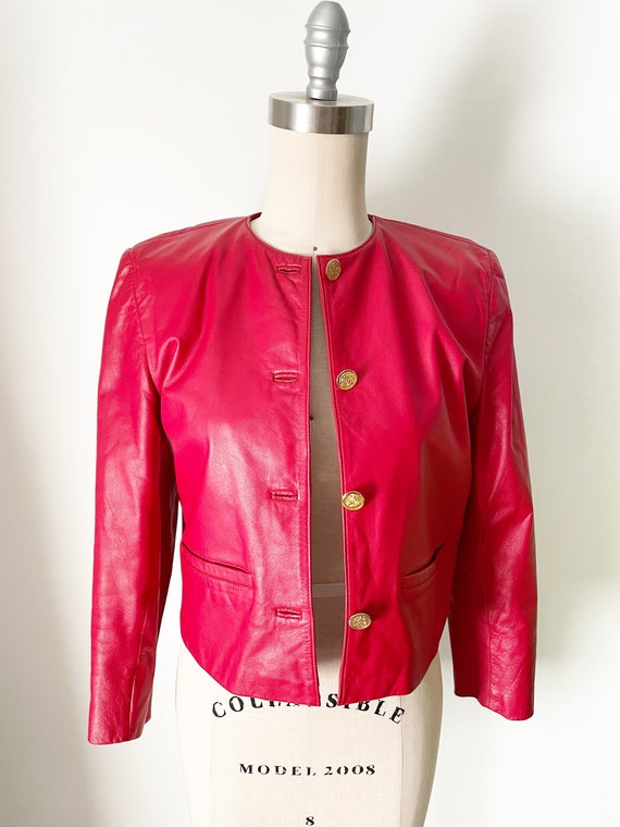 Vintage cropped red leather jacket, short red lea… - image 7