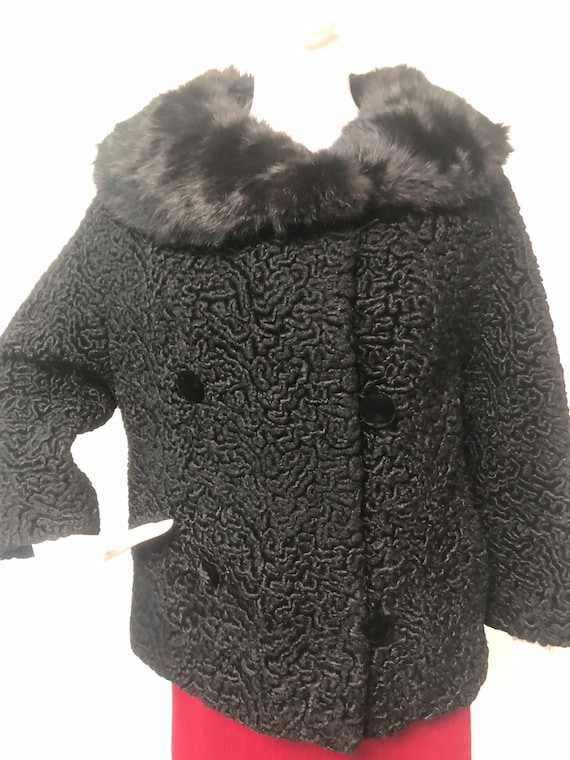 Vintage Persian lamb jacket, rabbit fur collar, b… - image 2