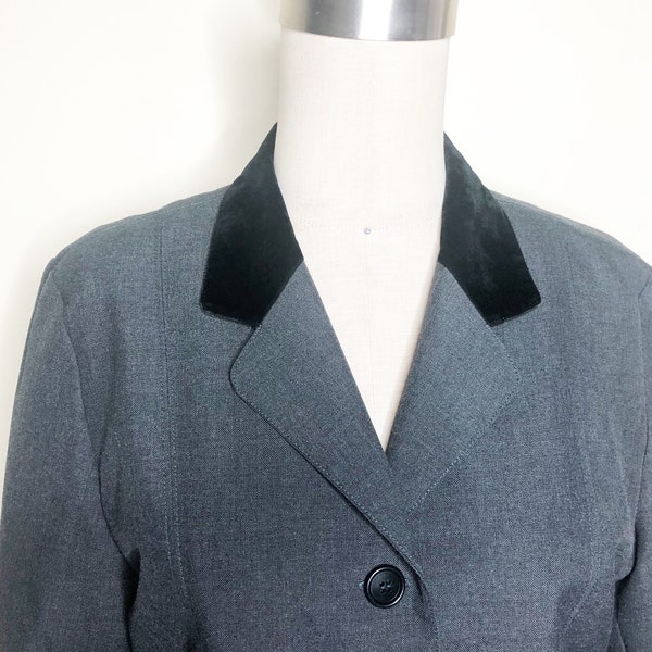 Vintage charcoal gray riding jacket, wool blazer, velvet collar, Kruseman, European riding jacket