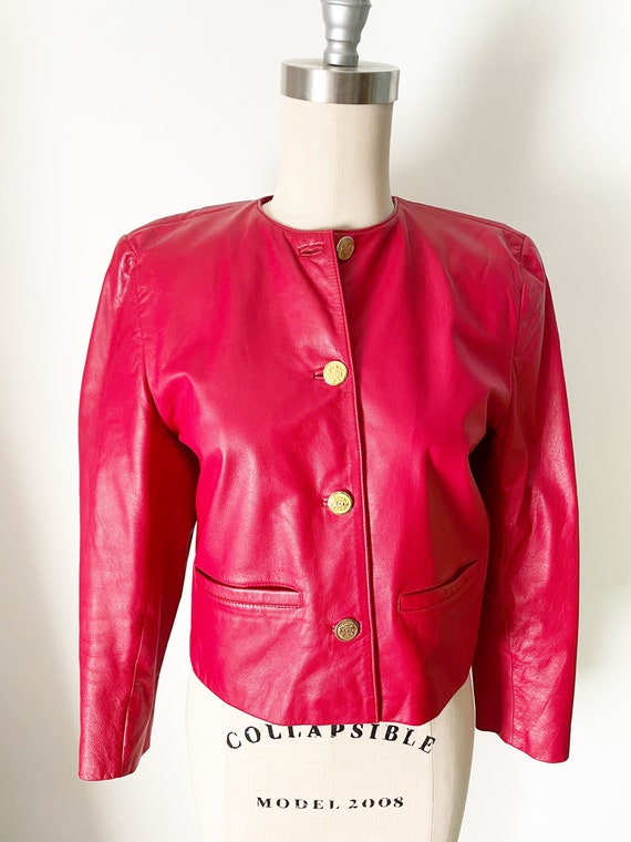 Vintage cropped red leather jacket, short red leather… Gem
