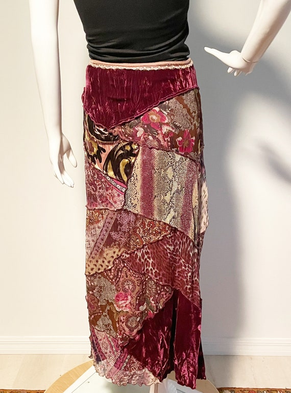 Vintage Cache patchwork skirt, velvet, animal pri… - image 3