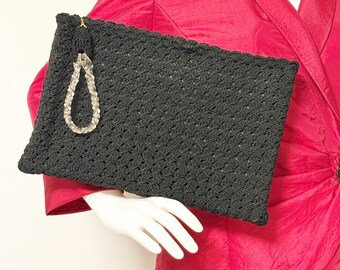 ヴィンテージのニードルポイントのブラックトップハンドルハンドバッグ
