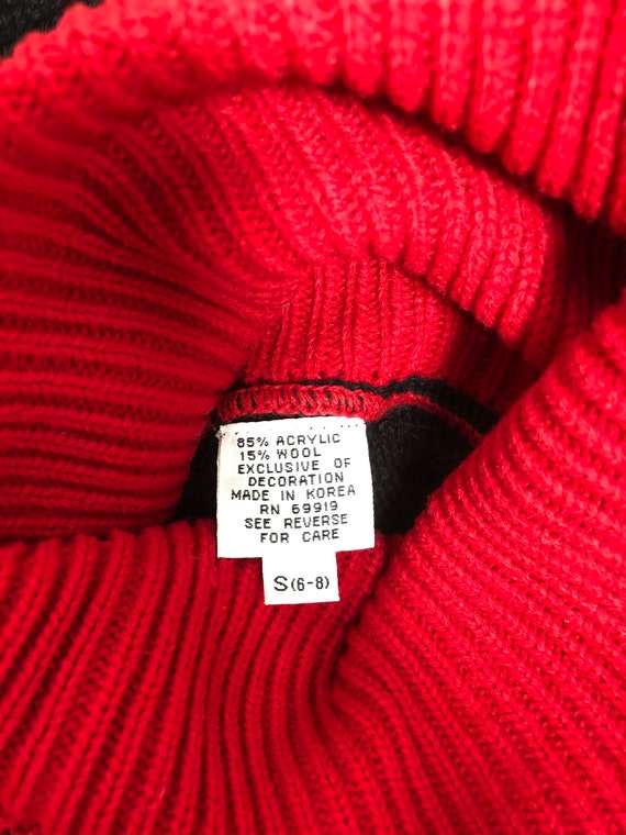 Vintage 80's tunic sweater, appliqued velvet, red… - image 7