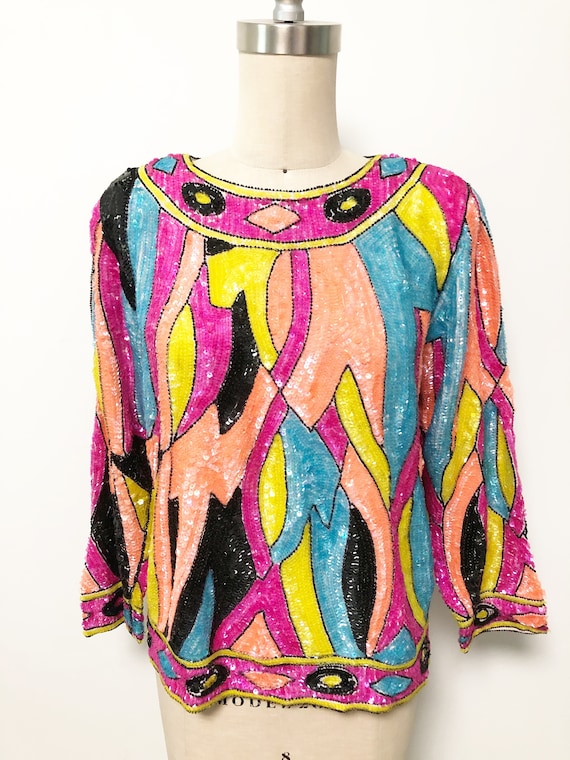 Vintage beaded top, Joseph Le Bon, psychedelic, co