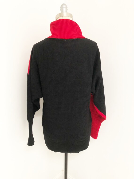 Vintage 80's tunic sweater, appliqued velvet, red… - image 3