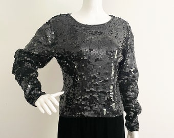 Vintage Cathy Hardwick sequin pullover sweater, lambswool sweater, Hong Kong