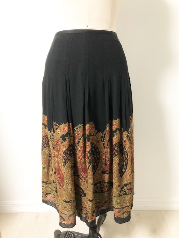 Vintage black skirt, paisley skirt, fall colors sk