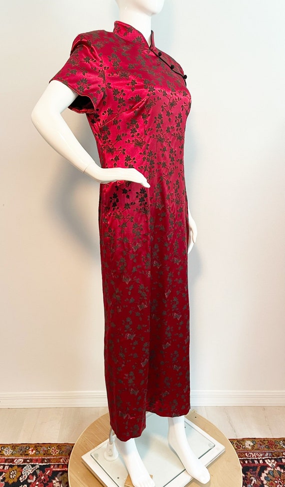 Vintage Cheongsam red and black dress, midi dress,