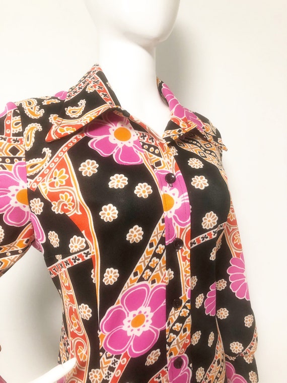 Vintage 1970's flower power shirtdress, mod print… - image 3