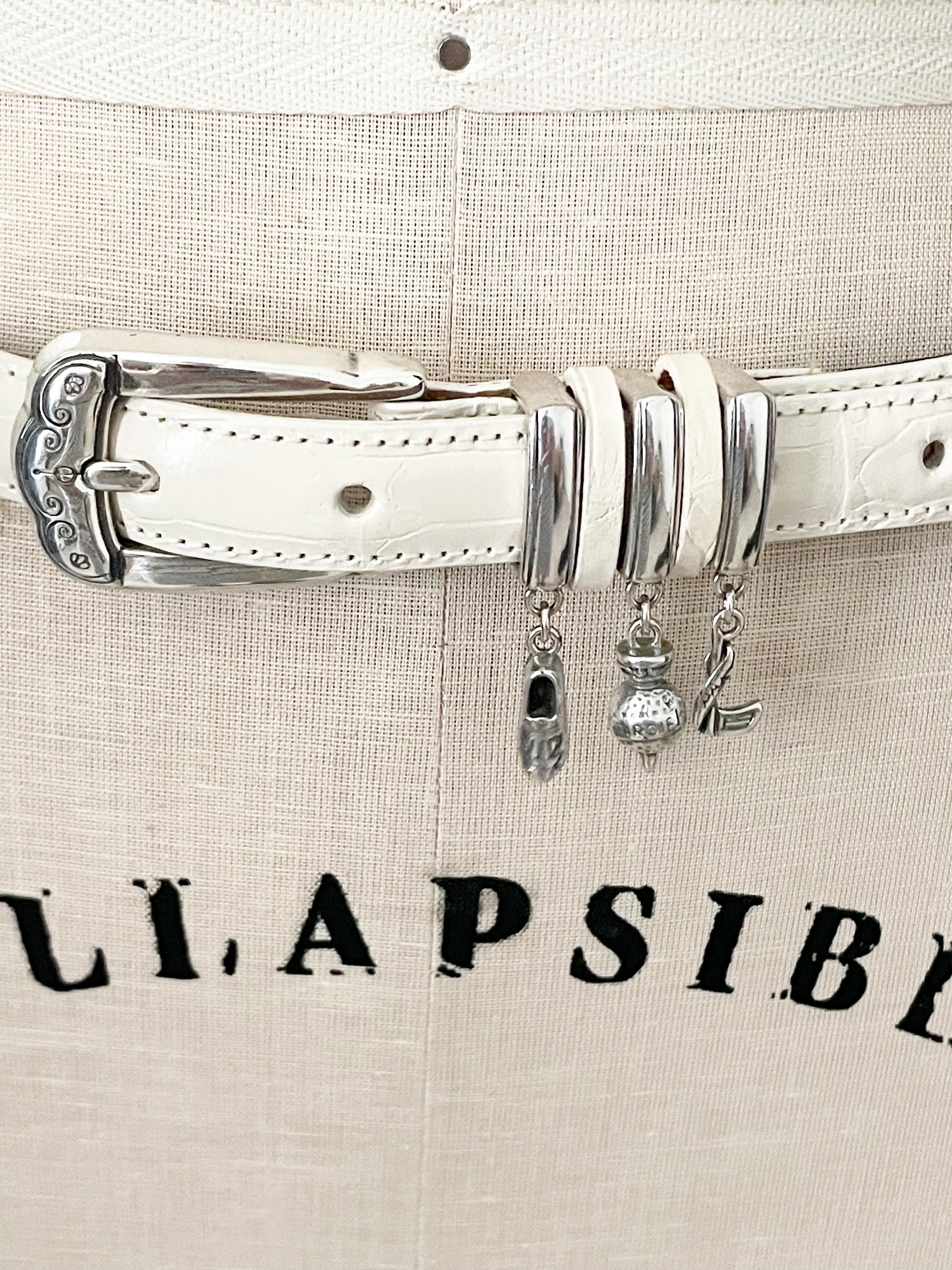 BRIGHTON Grey Reptile Embossed Leather Belt Silver & Gold Twisted Buckle Vintage Brighton Leather Belt, Golf Charms Belt, Silver Tone  main image 2