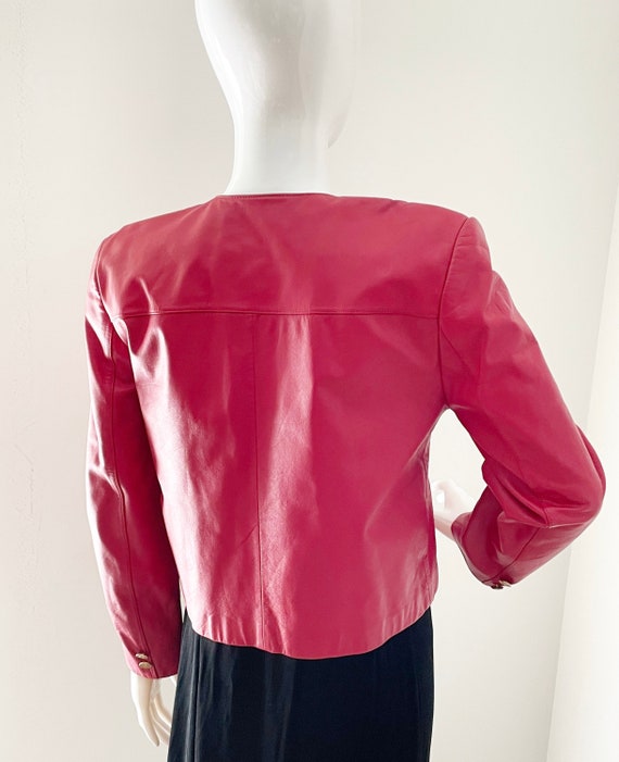 Vintage cropped red leather jacket, short red lea… - image 5