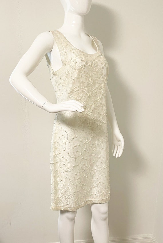 Pearl and beaded dress, off white sleeveless beade