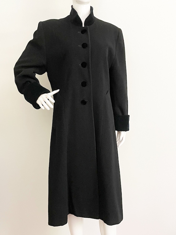 Christian Dior wool coat, velvet trimmed coat, bla