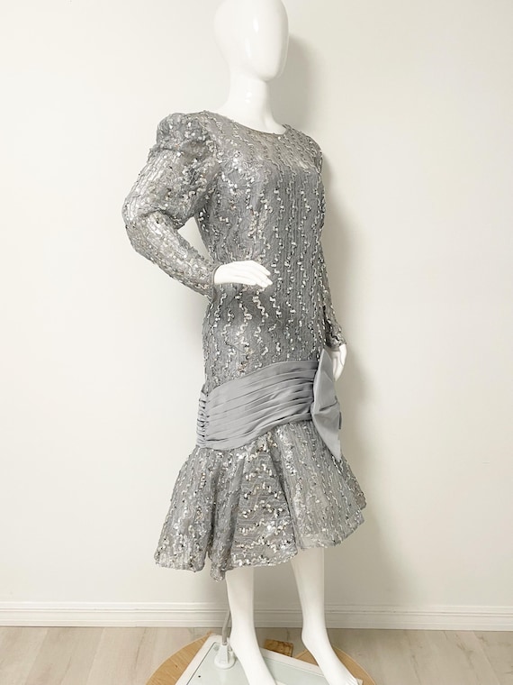 silver drop waist dress Shiny Silver Midi Dress - Metallic Strapless Dress - Midi Dress