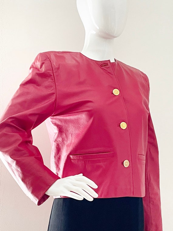 Vintage cropped red leather jacket, short red lea… - image 4